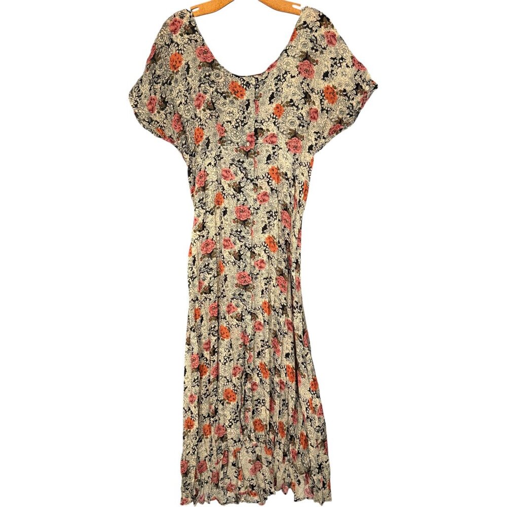 Vintage Floral Midi Dress Retro Roses Rockabilly L - Picture 2 of 8